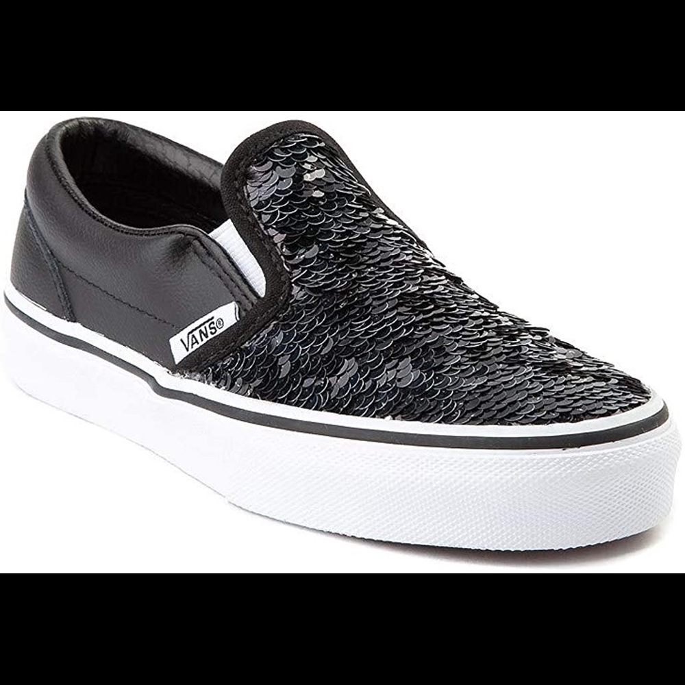 Sequined black checkered Vans